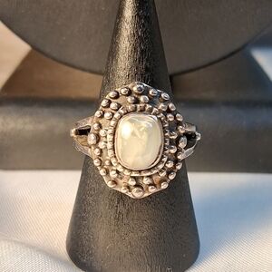 P35. Vintage 925 Sterling Silver Ring W Patina W Sea Glass Stamped 7.4grams, Sz6